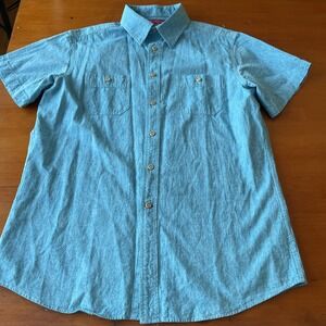 Cremieux Men's Button Down Collar Shirt Short Sleeve Cotton/Linen Large Slim Fit